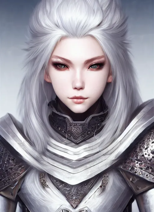 Image similar to warrior, fur leather armor!!! beautiful and elegant white hair female!! gorgeous ayes!! character concept art, sharp focus, octane render! unreal engine 5! highly rendered!! trending on artstation!! detailed linework!! illustration by artgerm, wlop, and chie yoshii