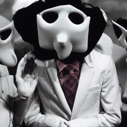 Image similar to Still from a children's television show about people dressed as nostrils, 1980