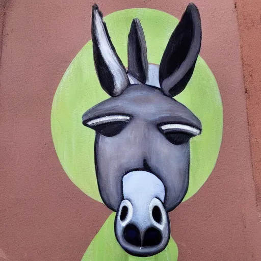 Prompt: donkey made of concrete painting