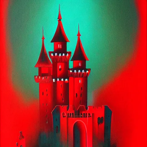 Prompt: beautiful ultra detailed painting of a haunted castle by eyvind earle, red background, vibrant colors, concept piece, high quality