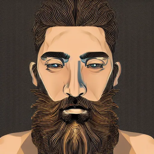 Prompt: man with beard, his irises are hexagons, digital art, highly detailed