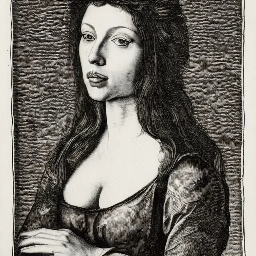 Prompt: engraving of a portrait of scarlet johansson by albrecht durer