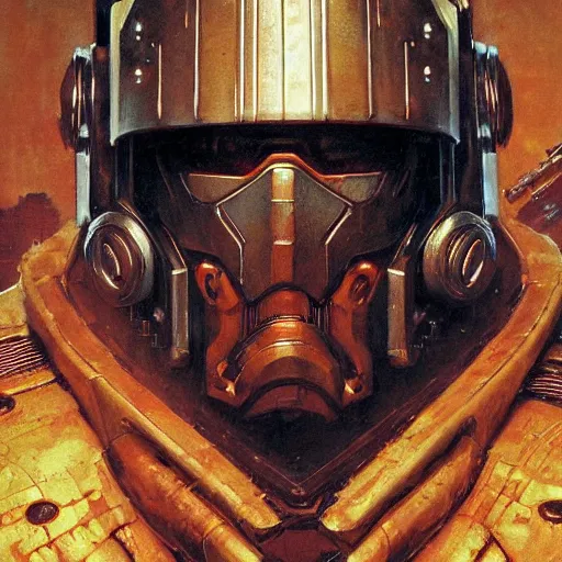 Image similar to the doomslayer as a cyberpunk knight, closeup portrait art by norman rockwell and donato giancola and greg rutkowski