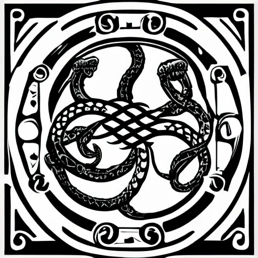 Prompt: an emblem containing a kraken in the center, with snakes as tentacles, 4k