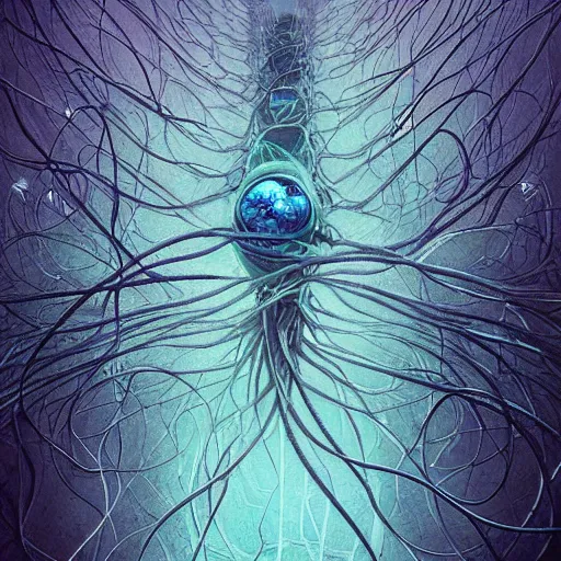 Image similar to internal lymphocyte virion rawandrendered synaptic fractality transmission embryonic beholder glial neurons cyberpunk nerve cells microscopic plankton by wojtekfus facey rossdraws. neuronal megacity neurone synapse by beksinski. # imaginativerealism