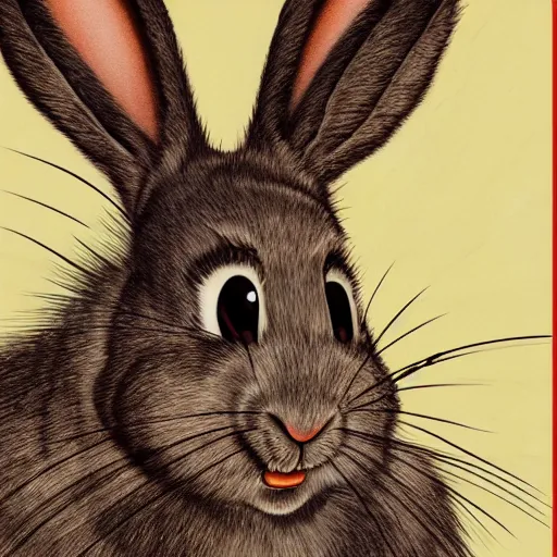 Image similar to A extremely highly detailed majestic hi-res beautiful, highly detailed portrait of a scary terrifying cartoon rabbit in the style of 1960's Walt Disney animations