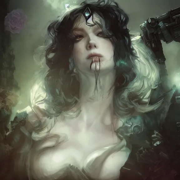 Image similar to christina hendricks!!! goth, tankoban, 4 k, tone mapping, akihiko yoshida, james jean andrei riabovitchev marc simonetti, yoshitaka amano, long hair, curly, h. hydrochaeri