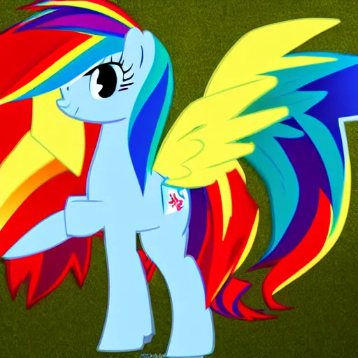 Image similar to Rainbow Dash, Pegasus Photography, Pegasus, Light-blue coat with rainbow mane and tail, realistic 4k