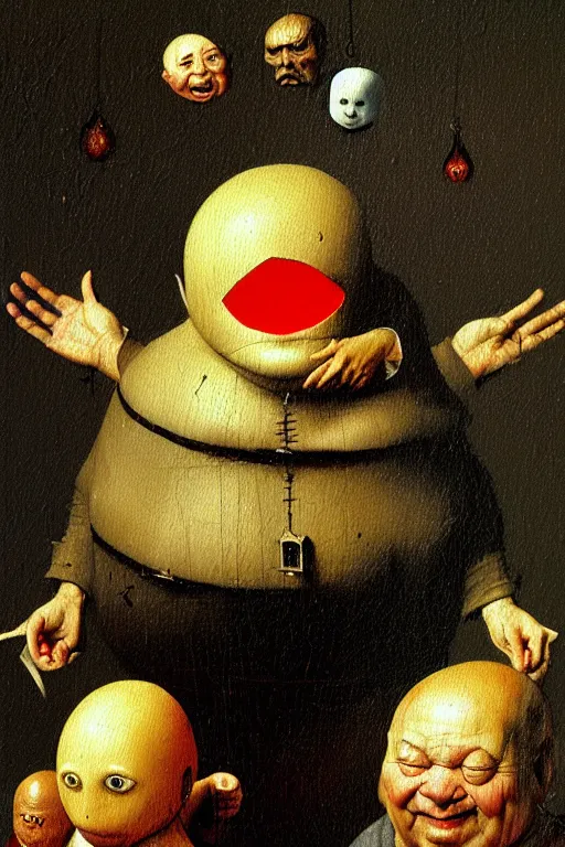 Image similar to hieronymus bosch and greg rutkowski, oil painting of short fat humpty dumpty