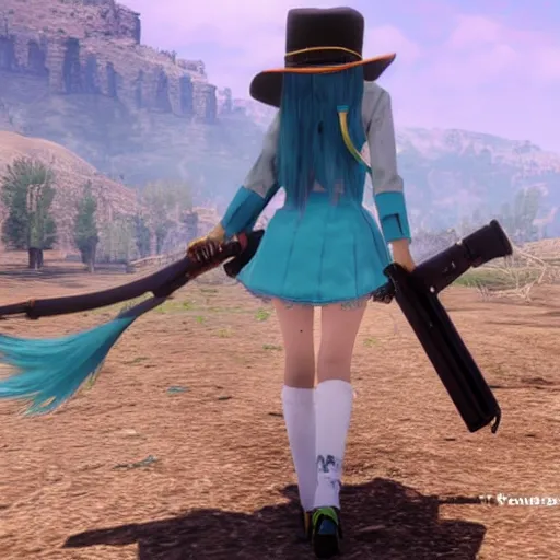 Image similar to hatsune miku in red dead redemption 2