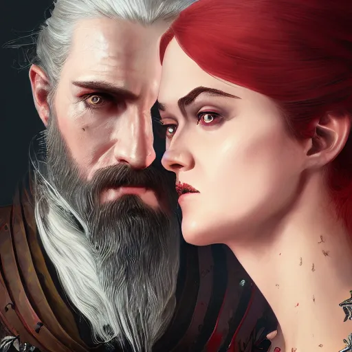 Image similar to portrait painting iris von everec and olgierd von everec, the witcher 3 game, artstation, detailed