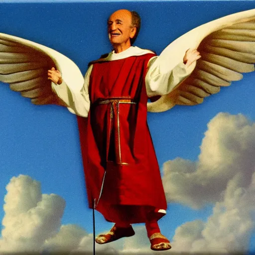 Image similar to piero angela as a saint in the sky sourrounded with angels