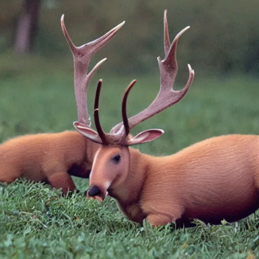 Image similar to Aardvarks with antlers eating apples