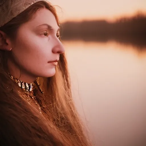 Prompt: closeup _ plate _ photography _ portrait _ of _ a _ stunningly _ beautiful _ renaissance _ female _ shaman _ in _ soft _ dreamy _ light _ at _ sunset _ beside _ the _ river _ soft _ focus _ - c _ 1 5. 0 _ - n _ 4 _ - g