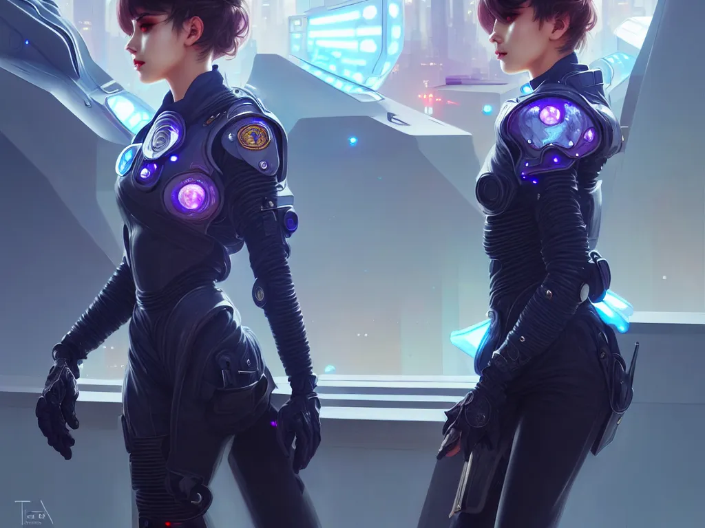 Image similar to portrait futuristic mercury police uniform female, at future neon light rooftop, ssci - fi and fantasy, intricate and very very beautiful and elegant, highly detailed, digital painting, artstation, concept art, smooth and sharp focus, illustration, art by tan zi and ayanamikodon and alphonse mucha and wlop
