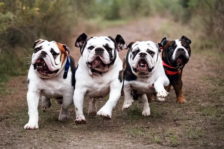 Image similar to bulldogs that are running towards the camera