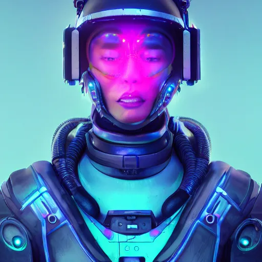 Image similar to cyberpunk concept cool warrior girl bot, cinema 4 d, galaxy, ufo, space sci - fi, wearing vr goggles, illustration, portrait, pastel neon textured background night, trending on artstation, greg rutkowski, octane rendered, 1 2 k, detailed,