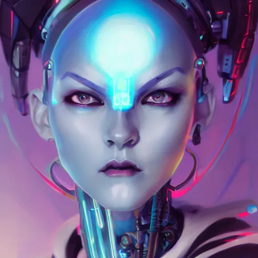 Image similar to a portrait of a cybernetic goth girl, cyberpunk concept art by pete mohrbacher and wlop and artgerm josan gonzalez and syd mead, digital art, highly detailed, intricate, sci-fi, sharp focus, Trending on Artstation HQ, deviantart, unreal engine 5, 4K UHD image