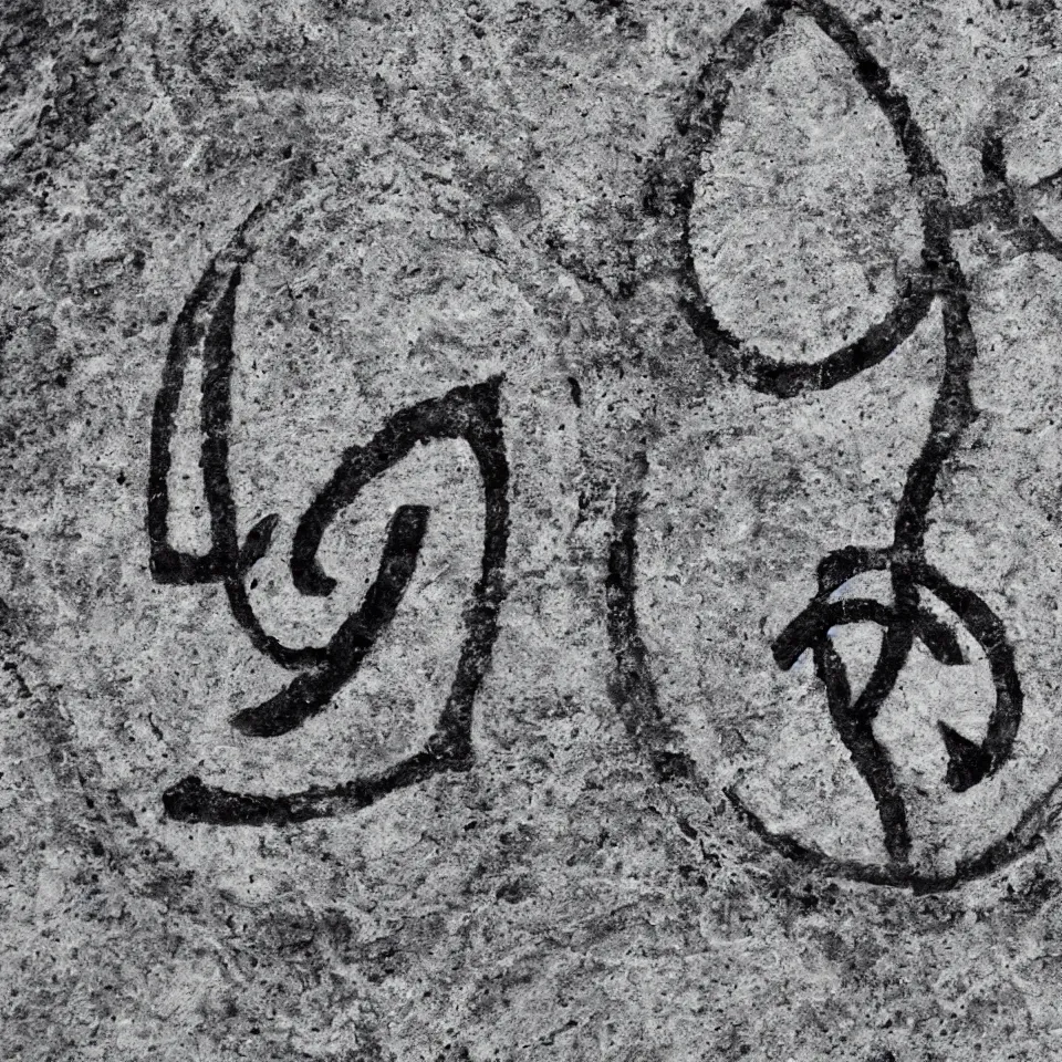 Prompt: ancient symbol for the word ersatz etched on stone, black and white