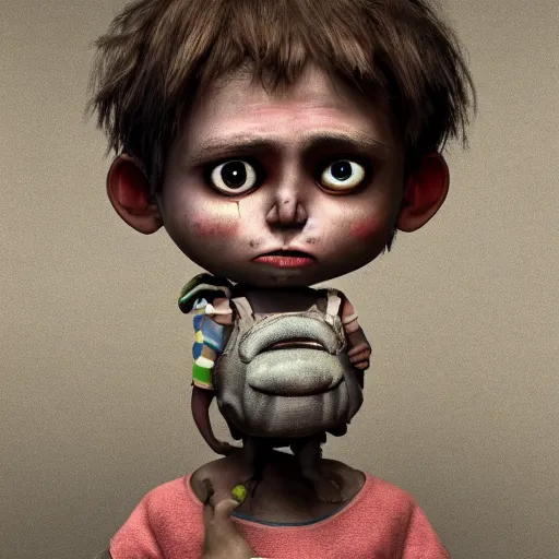 Prompt: a child who is forced to be something other than what he would have liked, having to be forced to give up his abilities, dreams, highly detailed vfx by tim burton, 4 k, trending on art station, masterpiece