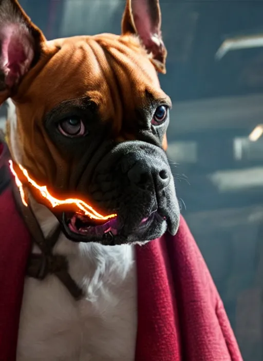 Image similar to film still of a boxer Dog as Doctor Strange in Avengers Endgame, 4k