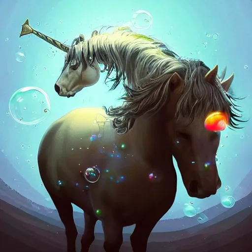 Image similar to epic album cover, a bubble unicorn, tending on artstation, award-winning art