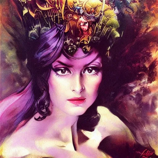 Image similar to princess of the dreamlands, beautiful! coherent! by mariusz lewandowski, by frank frazetta, deep colors, strong lines, high contrast