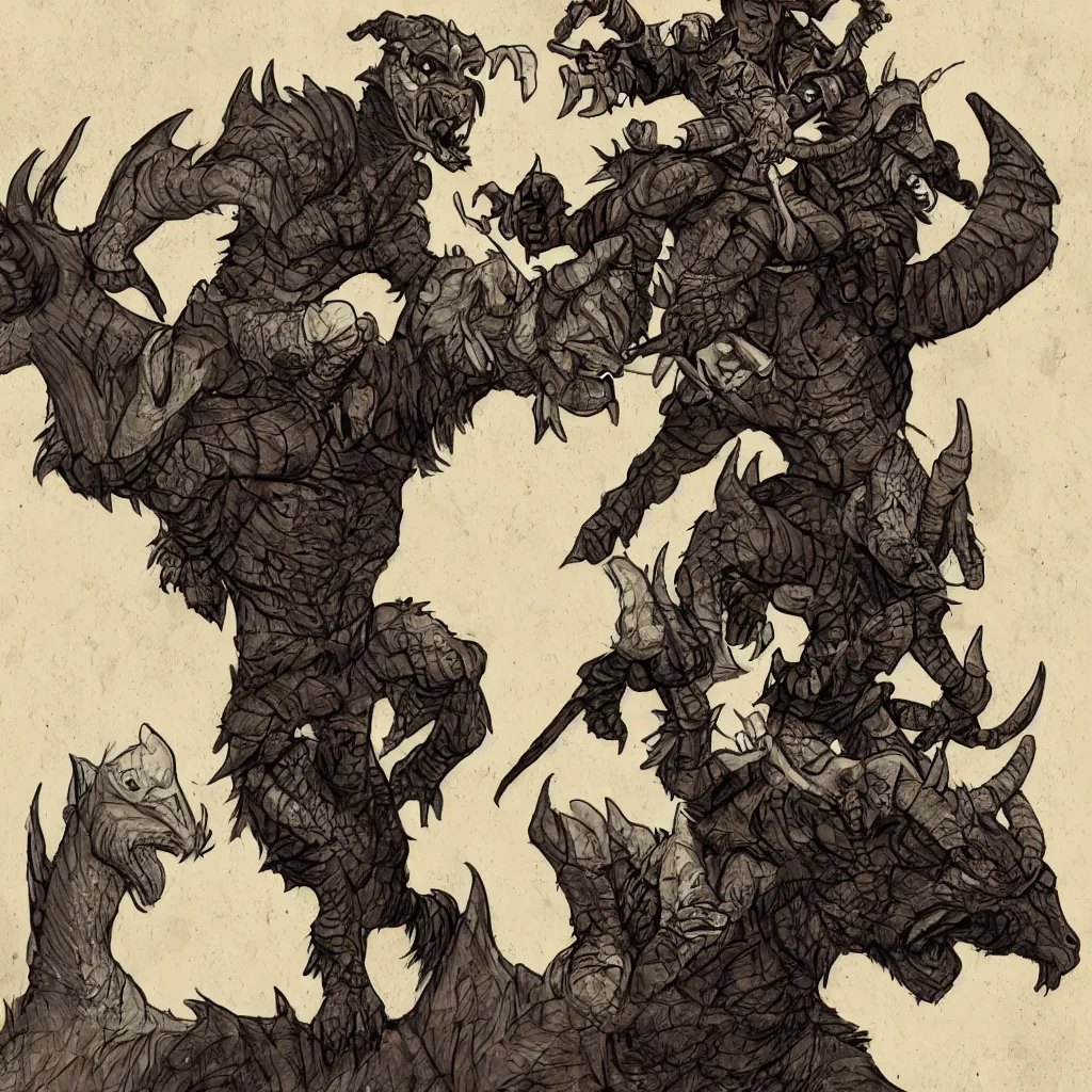 Image similar to dragonborn from dungeons and dragons jumping into a goat's back, illustration