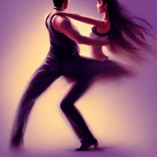 Image similar to semi realistic portrait Salsa Dancing by Stanley Artgerm Lau, strong rim light, Gesture draw, Salsa Social Dance, couple, Salsa tricks,Noir dark background, WLOP, Rossdraws, Gesture draw, James Jean, Andrei Riabovitchev, Marc Simonetti, and Sakimichan, trending on artstation