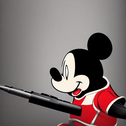 Image similar to mickey mouse realistic with ak 4 7 surrounding poison gas digital painting 4 k