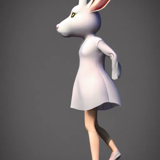 Prompt: beautiful fit female anthropomorphic rabbit wearing dress, full body, ultra realistic, vray, 5 5 mm