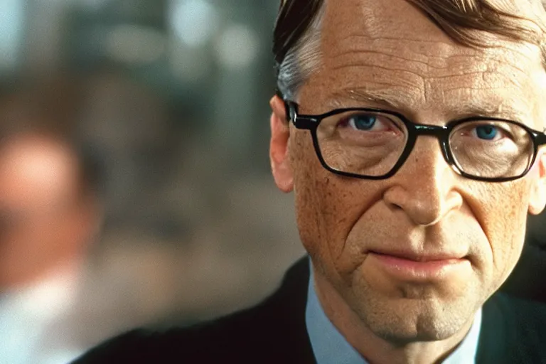 Image similar to a film still of bill gates as agent smith from the movie the matrix ( 1 9 9 9 )