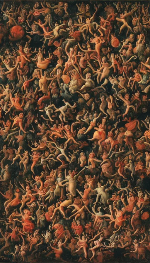 Image similar to Johfra bosschart painting of a bunch of people floating in the sky