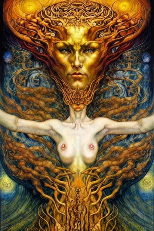 Image similar to Divine Chaos Engine by Karol Bak, Jean Delville, William Blake, Gustav Klimt, and Vincent Van Gogh, symbolist, visionary