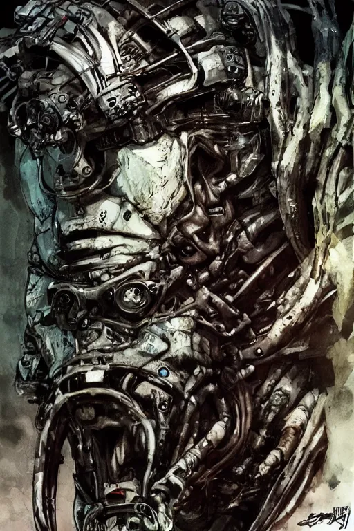 Image similar to predator illustrated by yoji shinkawa, science fiction horror action, skilled, technologically advanced alien, ink, digital painting, highly detailed, trending on artstation, sharp focus, illustration, concept art, norman rockwell