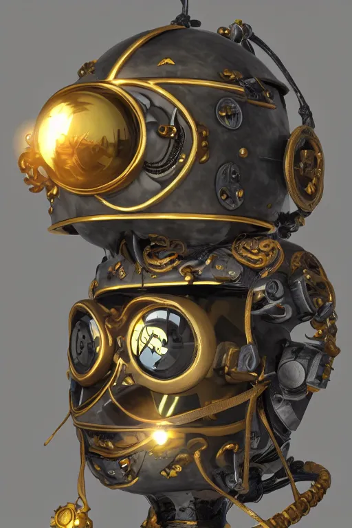 Image similar to steampunk mask minimalist fantasy art robot ninja helmet, global illumination ray tracing hdr fanart arstation by sung choi and eric pfeiffer and gabriel garza and casper konefal radiating a glowing aura