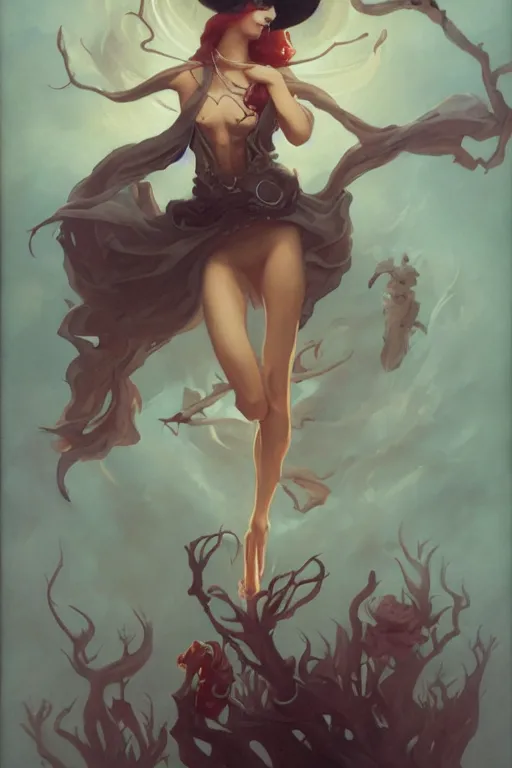 Image similar to Witch by Peter Mohrbacher in the style of Gaston Bussière, Art Nouveau