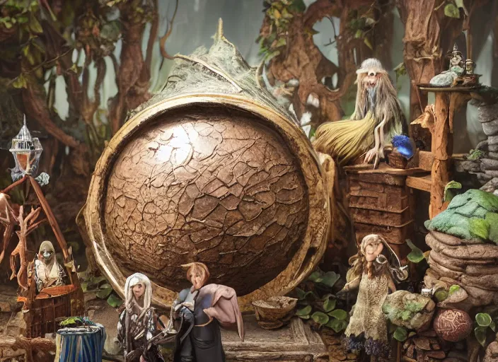 Prompt: product photography of a fantasy diorama of the dark crystal, zeiss lens, detailed, centered, by erwin olaf, joop geesink, wes anderson, jim henson, brian froud, breathtaking, 8 k resolution, extremely detailed, beautiful, establishing shot, realistic materials, hyperrealistic