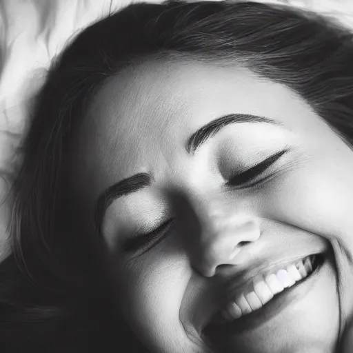 Image similar to a beautiful woman smiles as she falls asleep