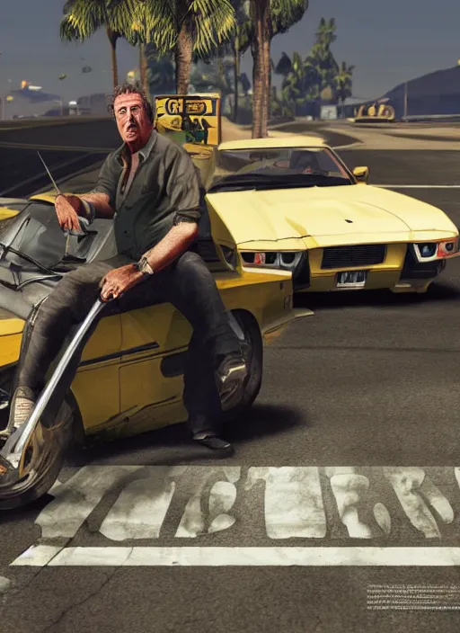 Image similar to jeremy clarkson in gta v, cover art by stephen bliss, artstation