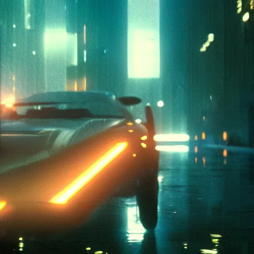 Image similar to of Captain Falcon under the rain in the movie Blade Runner, cinematic lighting, 4k