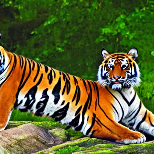 Prompt: a realistic photo of three tigers,