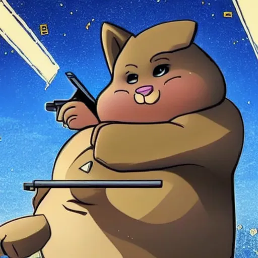 Prompt: “Big chungus with a gun”