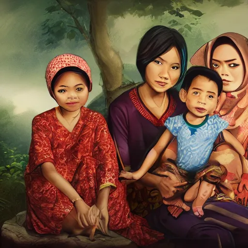 Prompt: an indonesian family portrait, drawing course, artstation, high resolution, 4 k hd