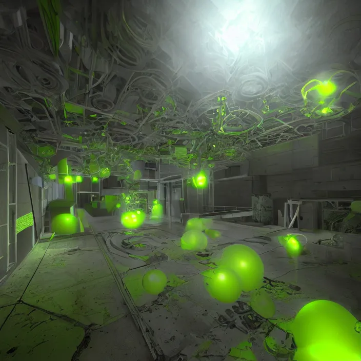 Image similar to liminal spaces, as designed by valve software, source engine render, 4 k, lime green tones