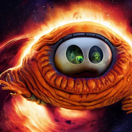 Prompt: eldritch horror bloody garfield in space, hd, 8 k, giant, epic, realistic photo, unreal engine, stars, prophecy, powerful, cinematic lighting, destroyed planet, debris, violent, sinister, ray tracing, dynamic, print, epic composition, dark, horrific, teeth, grotesque, scary, monochrome drawing