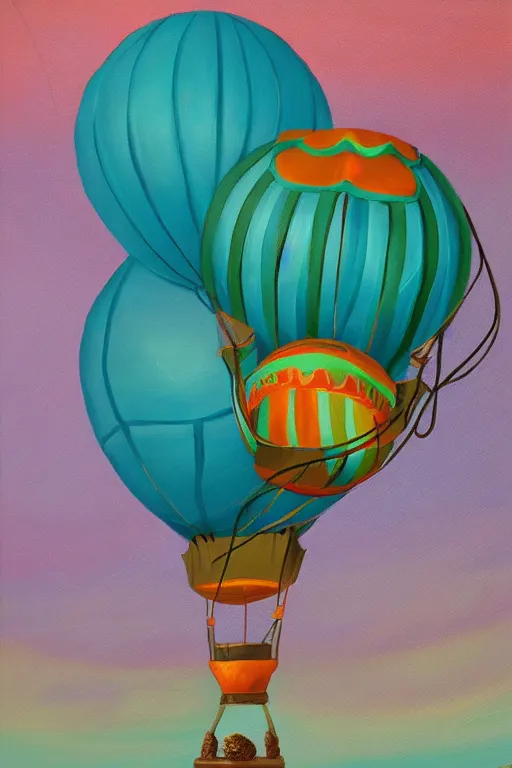 Image similar to teal octopus as hot air balloon, oil painting