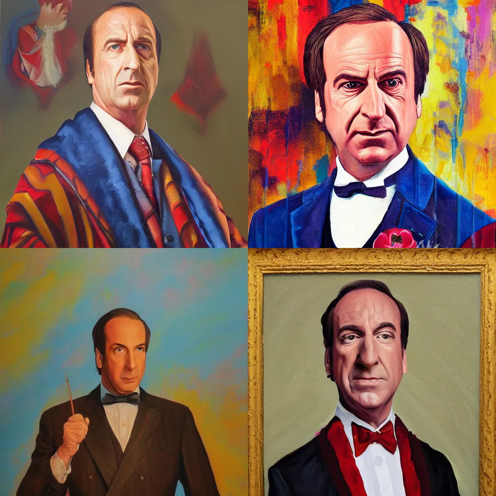 Prompt: Painting of Saul Goodman as a monarch, oil painting on canvas