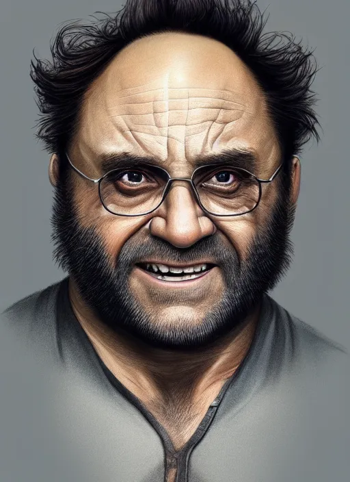 Image similar to danny devito as wolverine, realistic portrait, symmetrical, highly detailed, digital painting, artstation, concept art, smooth, sharp focus, illustration, cinematic lighting, art by artgerm and greg rutkowski and alphonse mucha