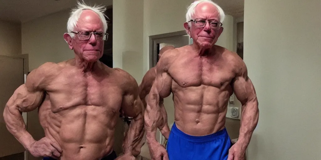 Prompt: muscular bernie sanders